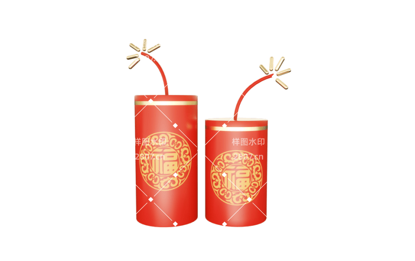新年红色喜庆鞭炮烛火c4d元素