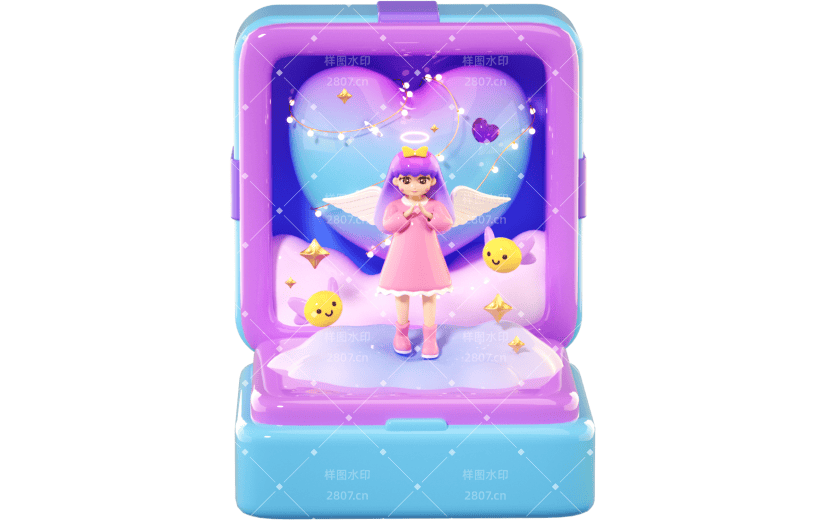 3D立体卡通创意手办盲盒爱心小天使戒指盒潮玩元素