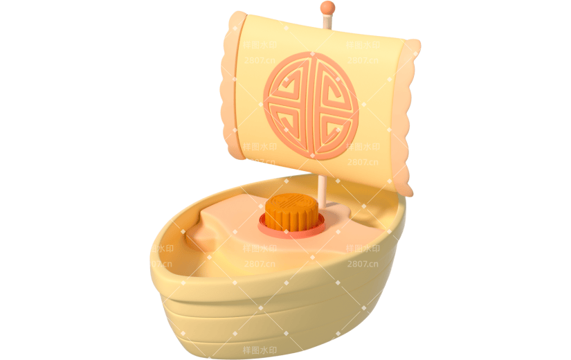 元素3D电商装饰物卡通月饼小船