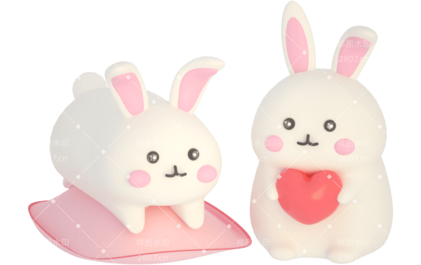 3D立体卡通创意一对兔子动物元素
