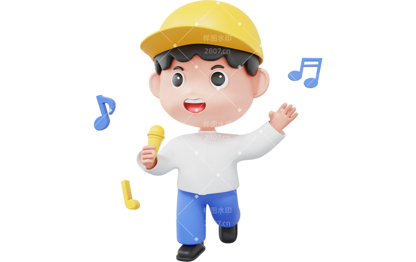 学生拿话筒唱歌表演3D渲染学生元素