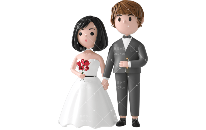元素C4D立体白色卡通七夕情侣结婚