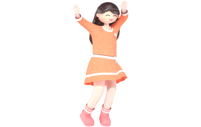 3D立体卡通穿裙子女孩形象人物元素