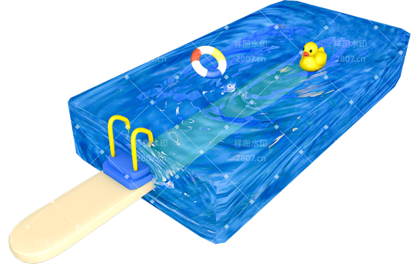 元素3D立体C4D夏日冰棒泳池清凉