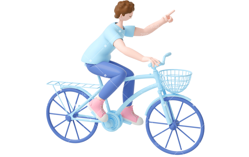 元素C4D立体蓝色卡通男生骑自行车