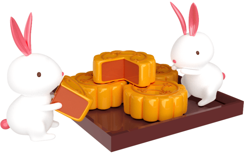 元素3D立体中秋节兔子吃月饼