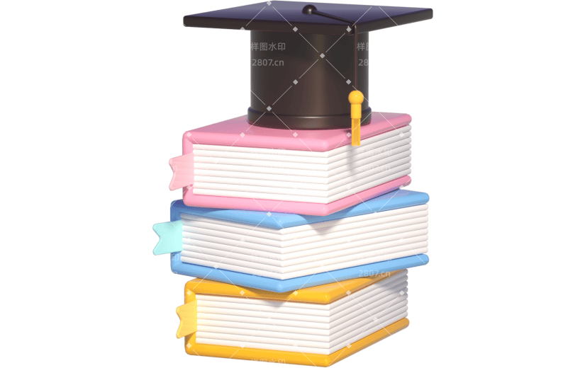 3D立体卡通创意学士帽书本学生开学季元素