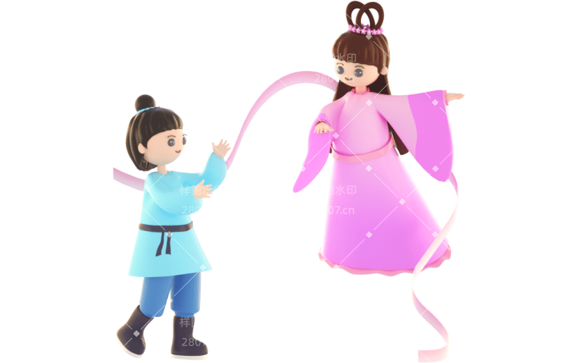 3D立体卡通创意牛郎织女七夕节古风元素