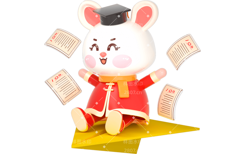 C4D小兔子考试坐纸飞机3D元素