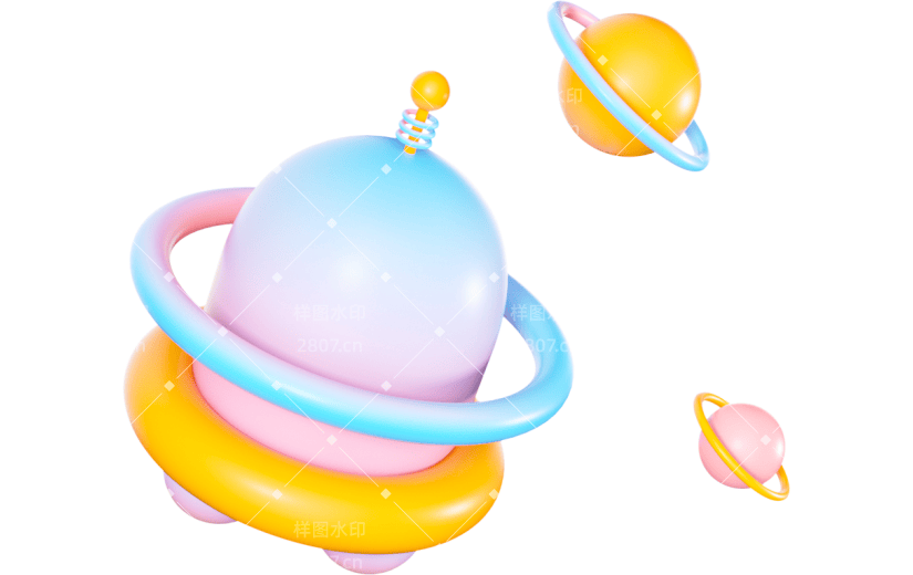 3D元素卡通科技宇宙飞船UFO