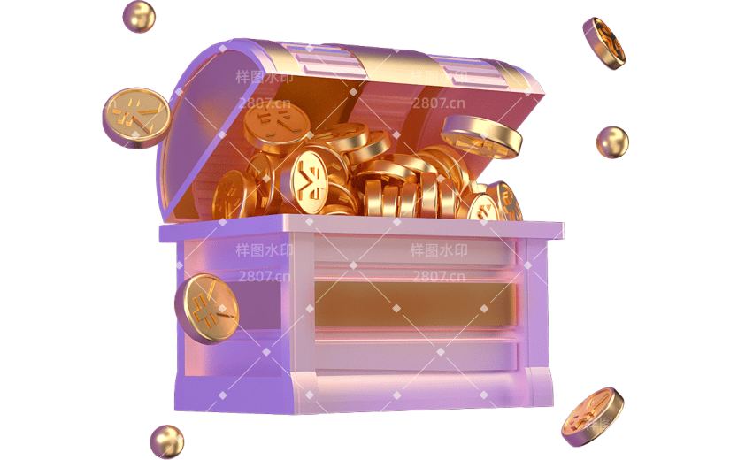 C4D彩金风格元素金币宝箱3D元素