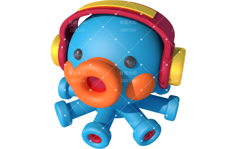 元素卡通3D章鱼戴耳机