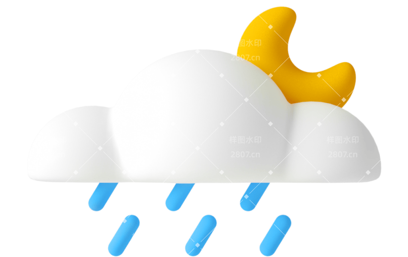 元素C4D立体蓝色卡通夜间有雨天气图标