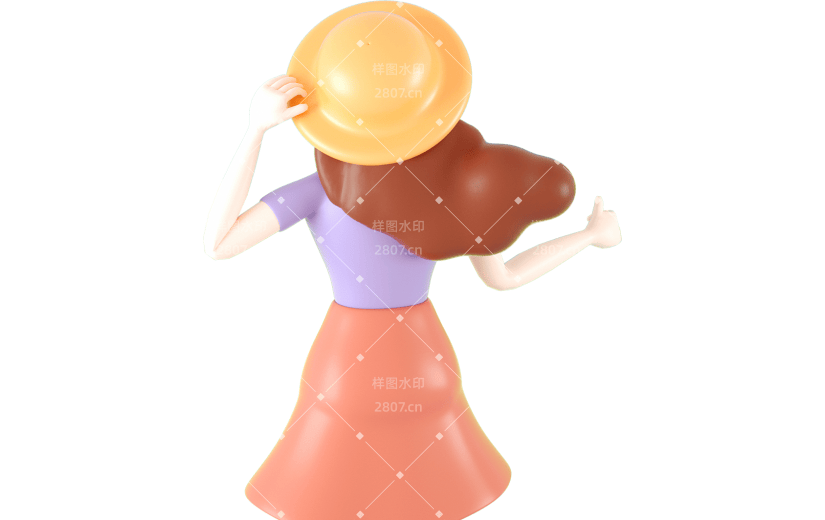 C4D女生背影三月你好3D元素