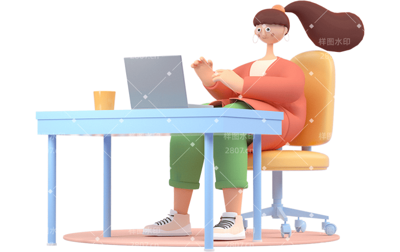 C4D女生职场办公操作电脑3D素材