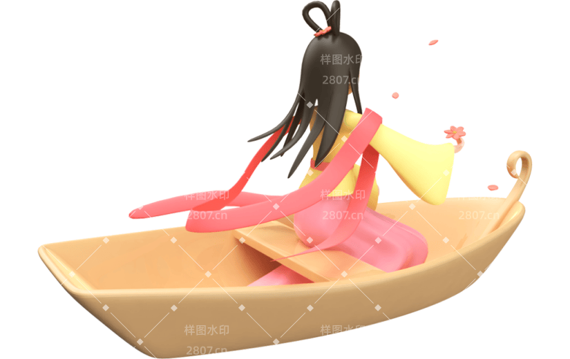 元素3D古风泛舟人物
