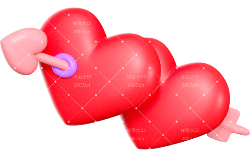 3D元素卡通情人节红色穿爱心