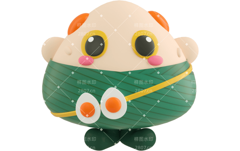 元素C4D立体绿色卡通端午节咸蛋黄粽子表情包