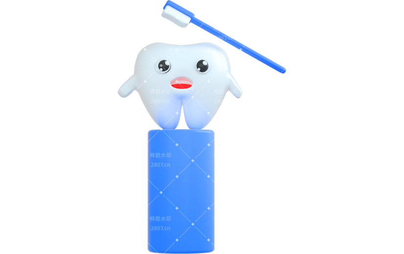 蓝色简约风牙刷牙齿3D元素