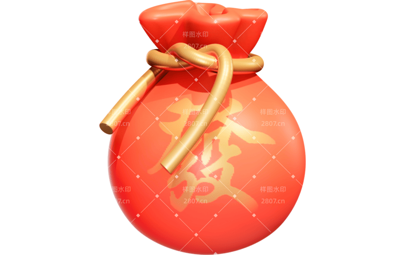 红金新年元素钱袋3D素材