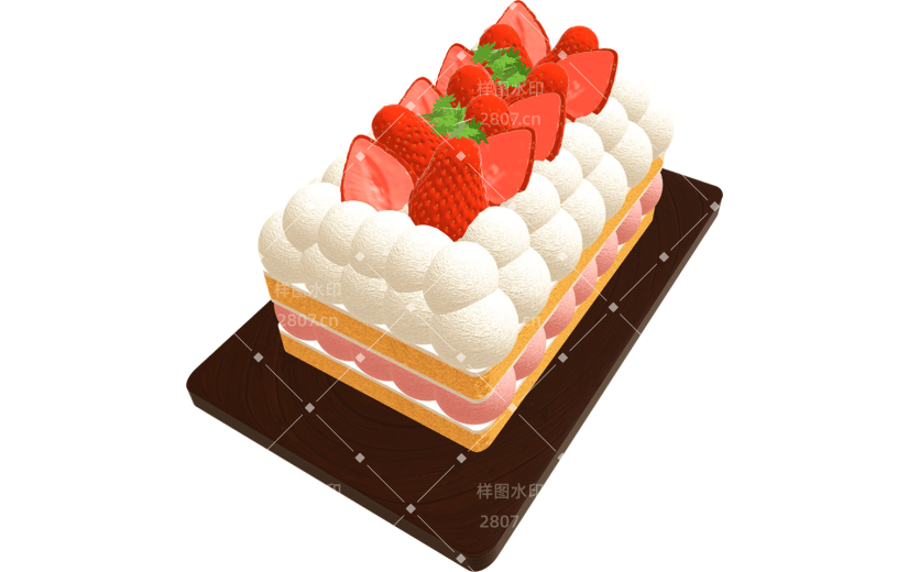 3D立体可爱清新蛋糕甜品甜点草莓粉色插画元素