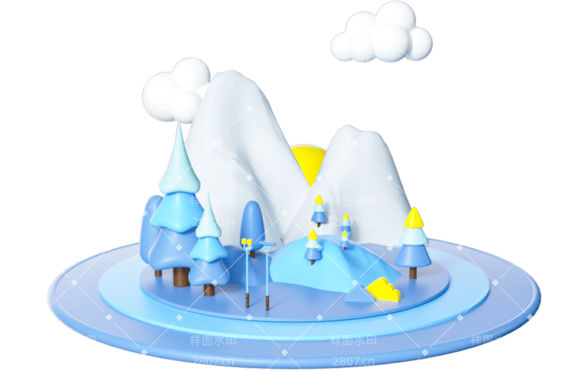 3D元素卡通可爱树木冬天