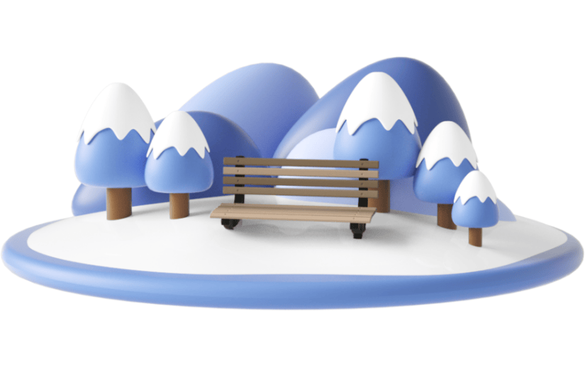 元素C4D立体蓝色卡通冬季公园长椅小场景