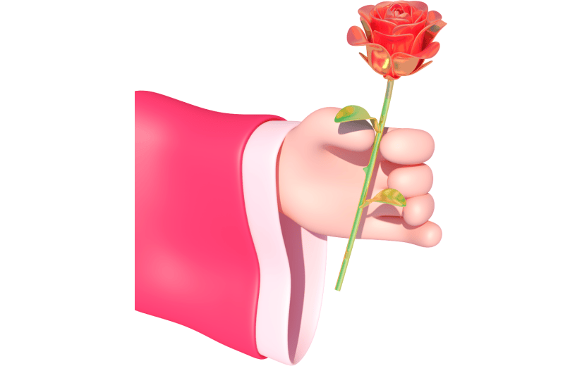 元素卡通3D古装手拿玫瑰花