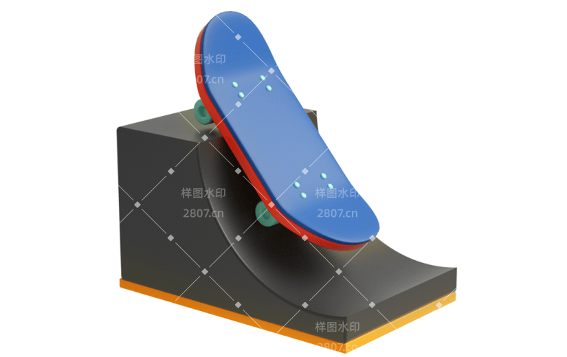 元素C4D立体黑色卡通运动健身滑板