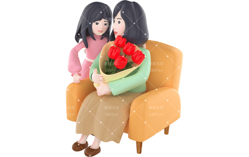元素3D立体母亲节温馨母女立体元素