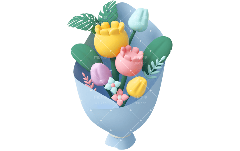 元素C4D立体蓝色卡通花束