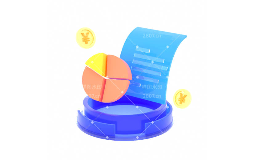 蓝色简约玻璃数据饼图金融金币3D元素
