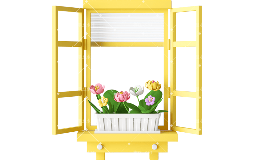 元素C4D立体黄色卡通花盆窗户