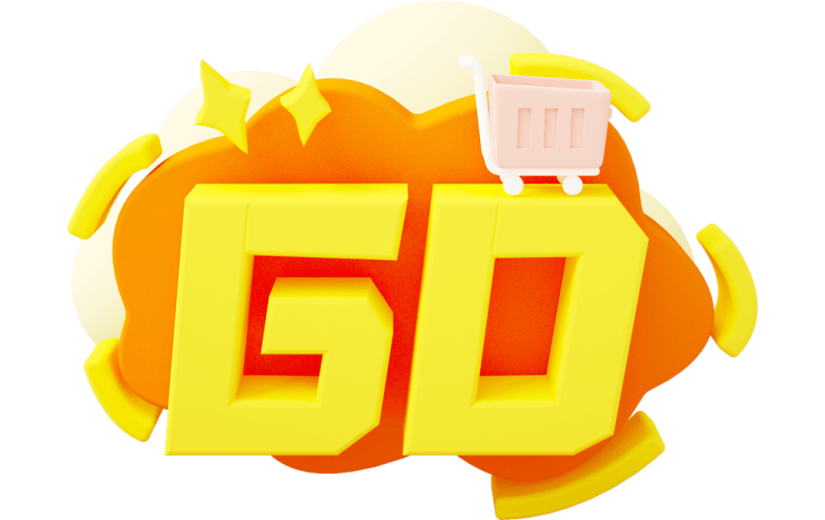元素C4D立体黄色卡通GO电商购物文字
