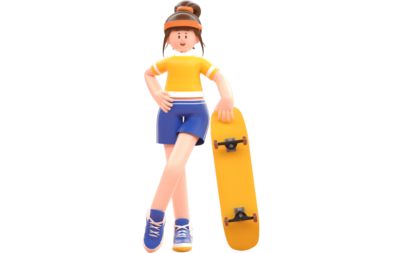卡通滑板日滑板女孩3D元素