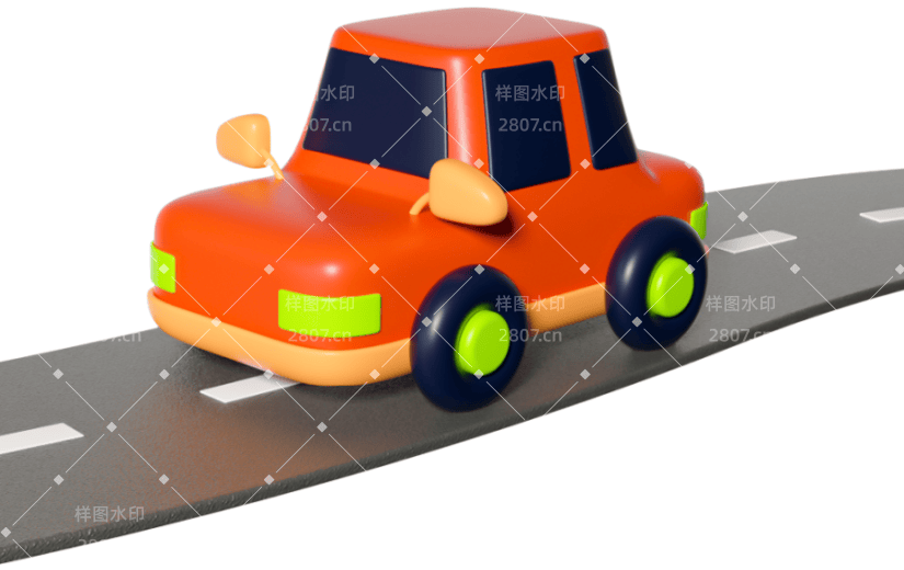 3D元素卡通马路上的汽车