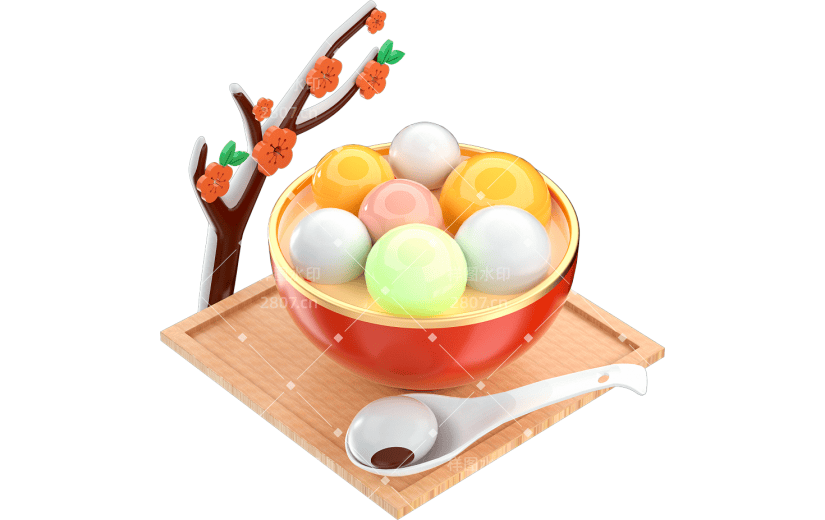 红色中国风汤圆梅花3D元素