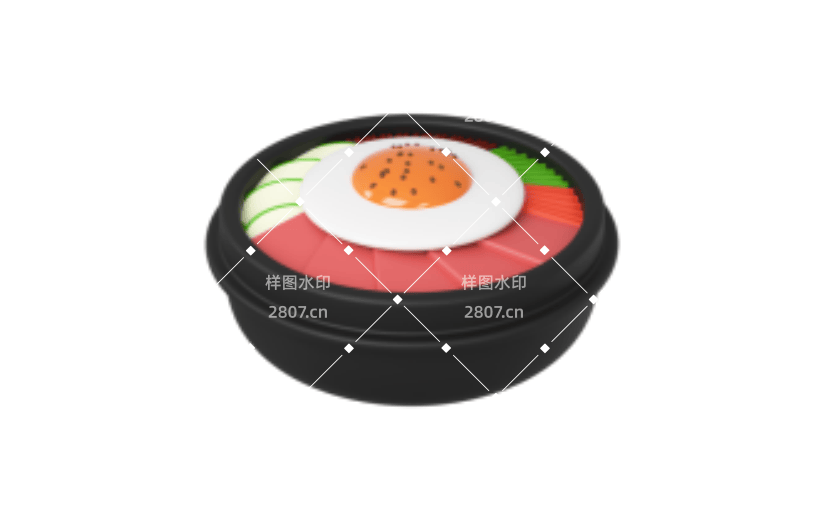 C4D美食石锅拌饭3D立体食物小元素