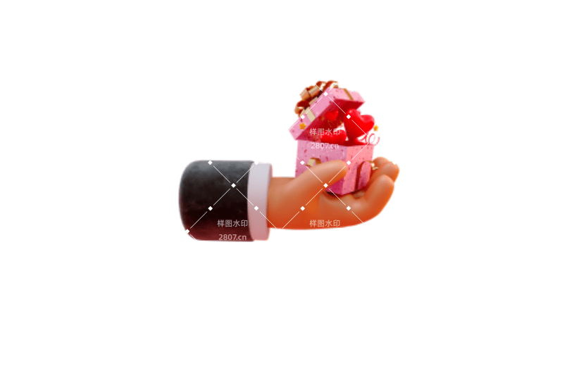 C4D创意卡通520爱心礼盒手部模型元素