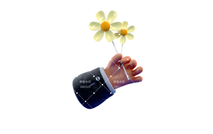C4D创意卡通手持小花手部模型元素