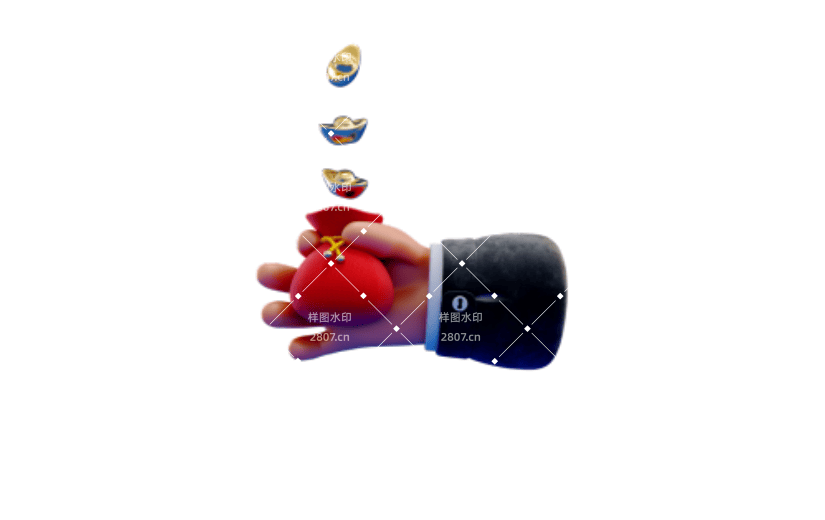 C4D创意卡通手持红包元宝手部模型元素