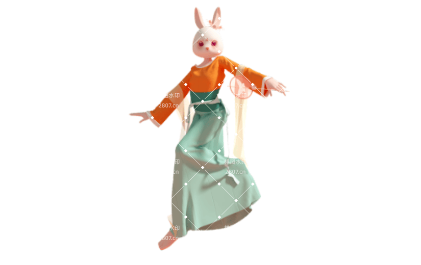 新年3D兔子拿扇子国潮风形象