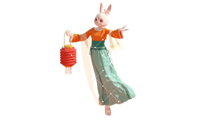 新年3D兔子手提灯笼国潮风形象
