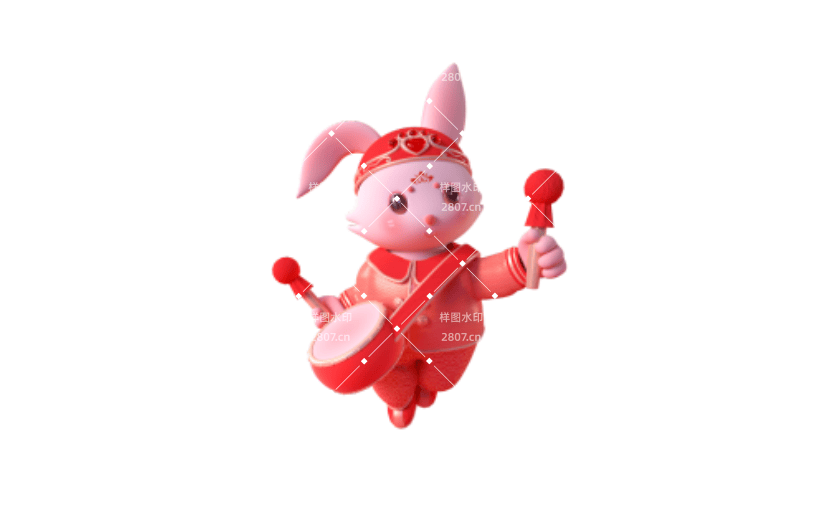 新年3D中国风喜庆兔子打腰鼓