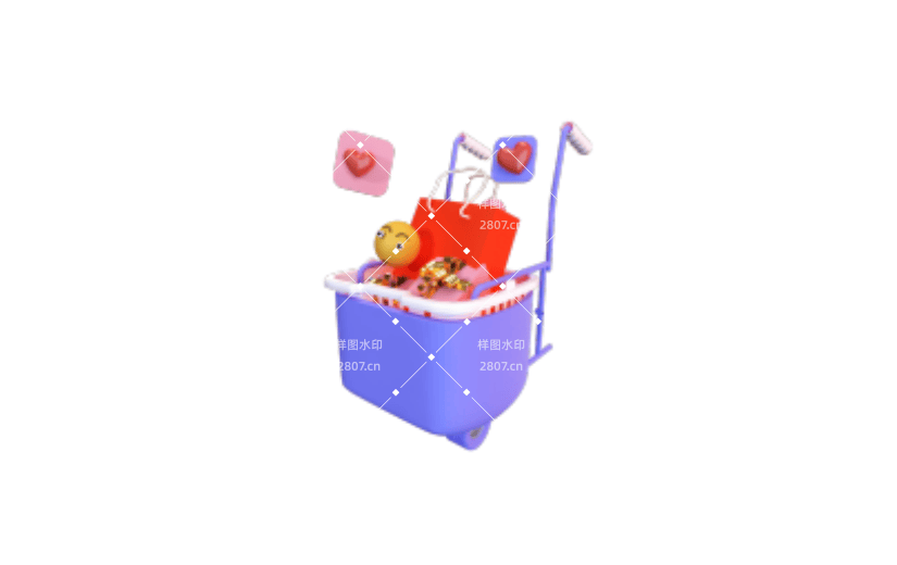 3D紫色立体电商购物车装饰元素