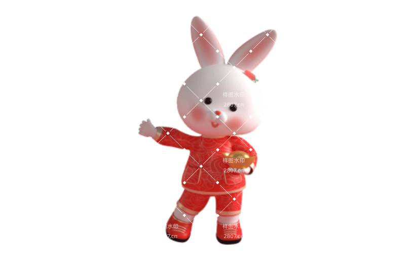 新年喜庆3D卡通兔子手拿元宝
