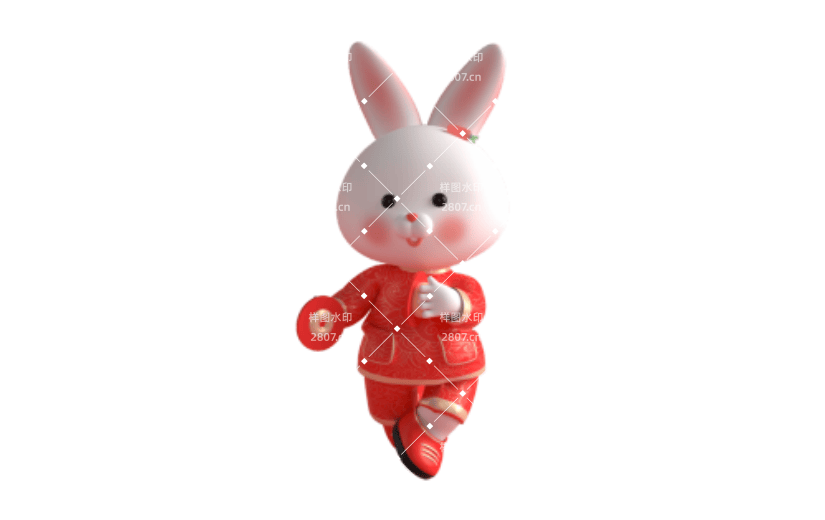 新年喜庆3D卡通兔子手拿铜锣