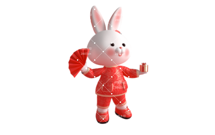 新年喜庆3D卡通兔子拿扇子礼物