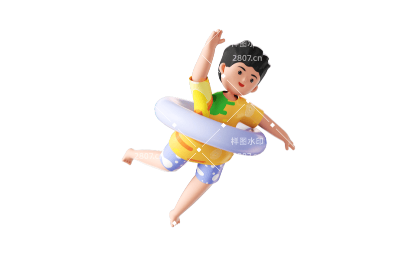 3D立体旅行海边度假游泳人物