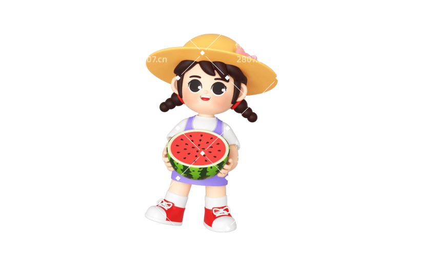 C4D夏日儿童女孩吃西瓜